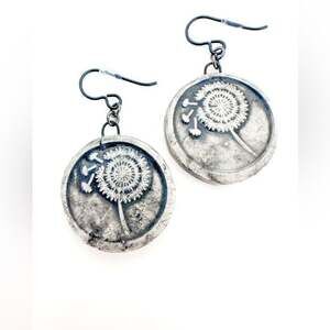 Unique Artisan Dandelion Earrings in Silver/Gray